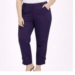 Womens Lycra Pants M Purple NWT Button Detail‎ Stretch Comfort Fit Trousers Lq